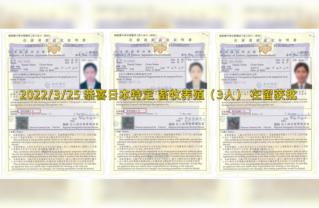 2022/3/25 恭喜日本特定 畜牧養殖（3人） 在留獲批