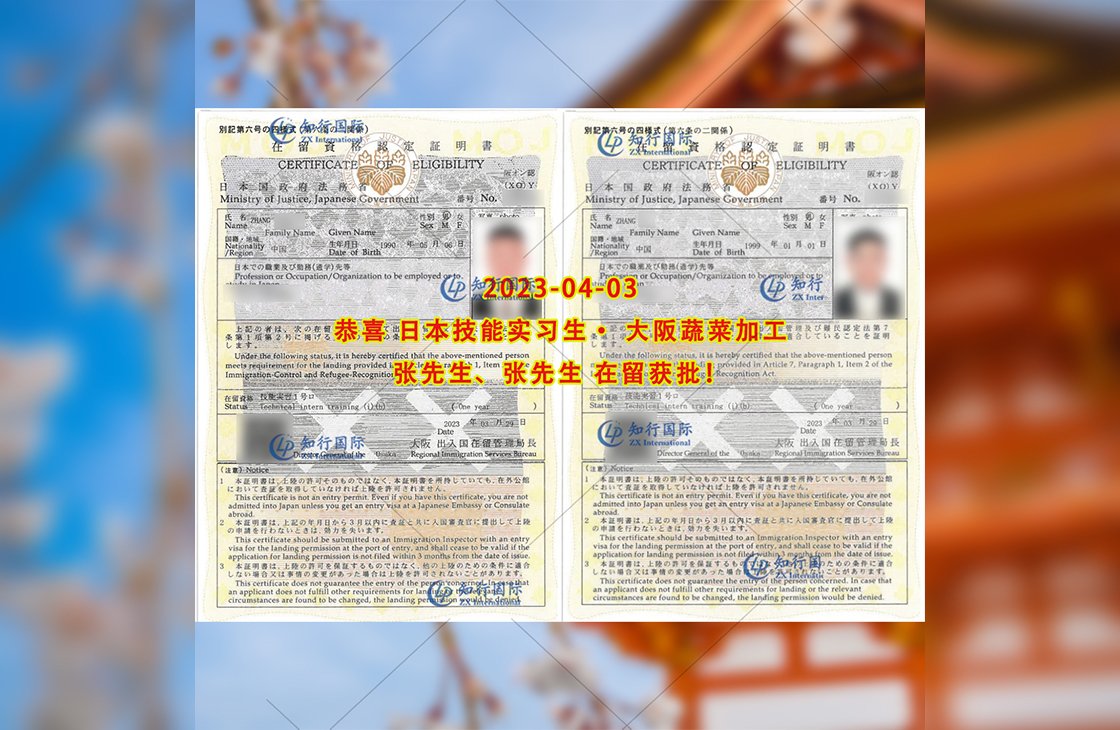 2023/4/3 恭喜【日本技能實習生】蔬菜加工 張、張先生 在留獲批