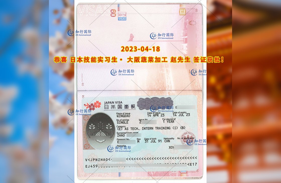 2023/4/18 恭喜【日本技能實習生】蔬菜加工 趙先生 簽證獲批